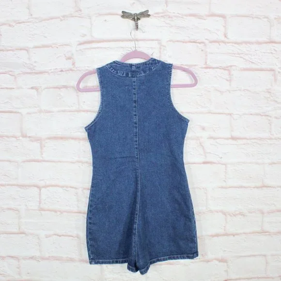 NEW Revice Blue Cotton Zip Front Rollergirl Playsuit Denim Romper Size L - Picture 7 of 10